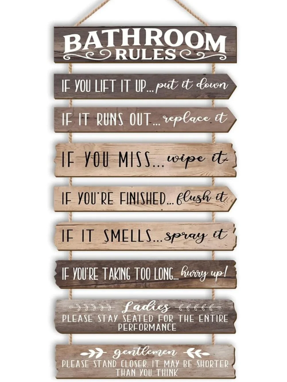 Rustic Funny Bathroom Wall Art - Rules & Signs for Farmhouse Decor, Wooden Decor